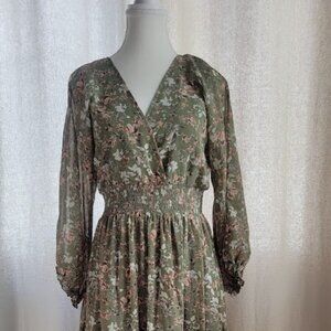 Midi-length green floral dress